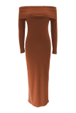Green Elegant Solid Color Off Shoulder Long Dresses