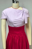 Red Purple Elegant Solid Color Strap Design O Neck Long Dresses