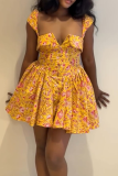 Pink Sexy Print Patchwork Spaghetti Strap Mini Dresses