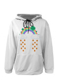 Green Yellow Casual Graffiti Print Letters Draw String Pocket Hooded Tops