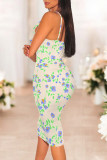 Purple Sexy Polka Dot Flowers Print Contrast V Neck Printed Dresses