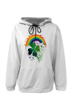 White Green Casual Graffiti Print Letters Draw String Pocket Hooded Tops