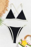 Black Sexy Patchwork Backless Contrast Swimwears