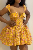 Pink Sexy Print Patchwork Spaghetti Strap Mini Dresses