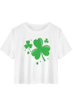 Multicolor Casual Print Four Leaf Clover Shamrock Contrast O Neck T-Shirts