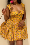 Pink Sexy Print Patchwork Spaghetti Strap Mini Dresses