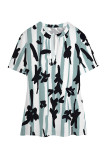 Khaki Casual Geometric Print Contrast V Neck T-Shirts