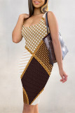 Multicolor Sexy Geometric Print Flowers Contrast U Neck Printed Dresses