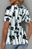 Khaki Casual Geometric Print Contrast V Neck T-Shirts