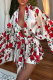 White Red Sexy Print Ruched Strap Design Cardigan Collar Long Sleeve Two Pieces