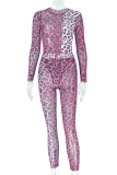 Leopard Print Sexy Leopard Print Patchwork O Neck Long Sleeve Two Pieces