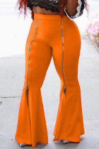 Orange Fashion Casual Adult Milk Fiber Solid Patchwork Loose Bottoms