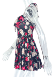 Black Rose Red Sexy Print Backless Halter A Line Dresses