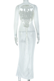 White Sexy Solid Color Backless Turtleneck Long Dresses