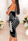 Purple Sexy Polka Dot Flowers Print Contrast V Neck Printed Dresses