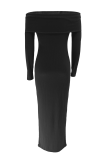 Green Elegant Solid Color Off Shoulder Long Dresses
