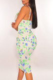 Purple Sexy Polka Dot Flowers Print Contrast V Neck Printed Dresses