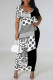 Black Gray Casual Geometric Print Gradient Contrast O Neck Printed Short Sleeve Dress