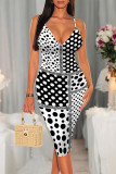 Purple Sexy Polka Dot Flowers Print Contrast V Neck Printed Dresses
