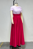 Red Purple Elegant Solid Color Strap Design O Neck Long Dresses