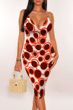 Purple Sexy Polka Dot Flowers Print Contrast V Neck Printed Dresses