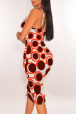 Purple Sexy Polka Dot Flowers Print Contrast V Neck Printed Dresses
