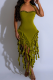 Olive Green Sexy Solid Color Backless Stringy Selvedge Tassel Halter Irregular Plus Size Dresses