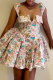 Apricot Sexy Print Patchwork Spaghetti Strap Mini Dresses