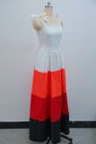 White Red Casual Colorblock Strap Design Spaghetti Strap Long Dresses
