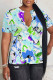 Blue White Casual Geometric Print Contrast V Neck T-Shirts