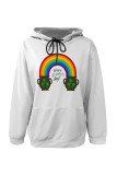 White Green Casual Graffiti Print Letters Draw String Pocket Hooded Tops