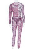 Leopard Print Sexy Leopard Print Patchwork O Neck Long Sleeve Two Pieces
