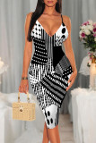 Purple Sexy Polka Dot Flowers Print Contrast V Neck Printed Dresses