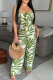 Green Sexy Print Strap Design Strapless Regular Jumpsuits