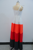 White Red Casual Colorblock Strap Design Spaghetti Strap Long Dresses