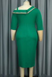 Green Elegant Solid Color Slit Wrapped Skirt Plus Size Dresses