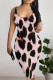 Light Pink Sexy Geometric Print Flowers Contrast U Neck Printed Dresses