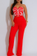 Red Sexy Stripe Patchwork Strapless Sleeveless Two Pieces