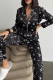 Black Casual Letters Buckle Turndown Collar Long Sleeve Two Pieces