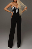 Black Sexy Stripe Patchwork Strapless Regular Jumpsuits
