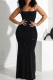 Black Sexy Solid Color Hot Drill Spaghetti Strap Long Dresses