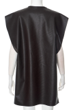 Dark Brown Sexy Solid Color Slit V Neck T-Shirts