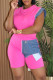 Rose Red Casual Daily Patchwork Basic O Neck Short Sleeve Two Pieces
