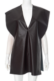 Dark Brown Sexy Solid Color Slit V Neck T-Shirts