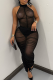 Black Sexy Solid Color See-Through Ruched O Neck Sleeveless Two Pieces