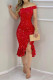 Red Sexy Elegant Solid Sequined Stringy Selvedge Off the Shoulder Evening Dress Dresses