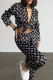 Black Daily Letters Buckle Turndown Collar Long Sleeve Two Pieces