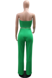 Green Sexy Stripe Patchwork Strapless Sleeveless Two Pieces
