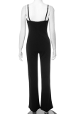 Black Sexy Stripe Patchwork Strapless Regular Jumpsuits