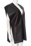 Dark Brown Sexy Solid Color Slit V Neck T-Shirts